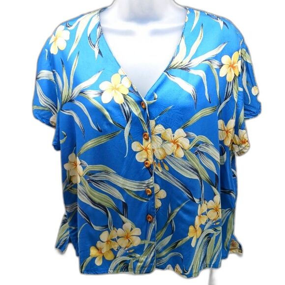 Paradise Found Authentic Hawaiian Floral Rayon Camp Shirt. Blue. VNTG Women's XL - Picture 1 of 11